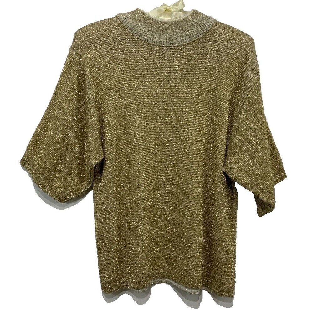 Vintage Pierre Cardin Pullover Sweater Gold Shimmer Short Sleeve Size Large